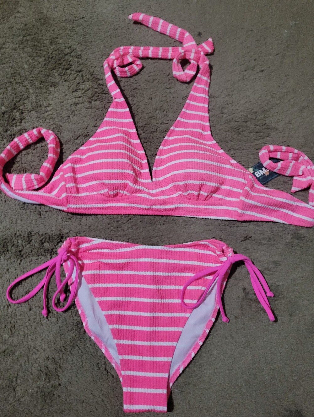 Women's Pink Striped Halter Bikini Set
